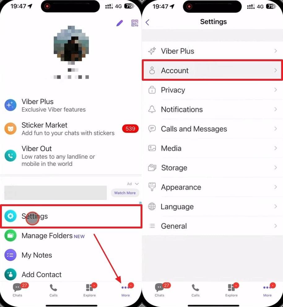 access account settings viber