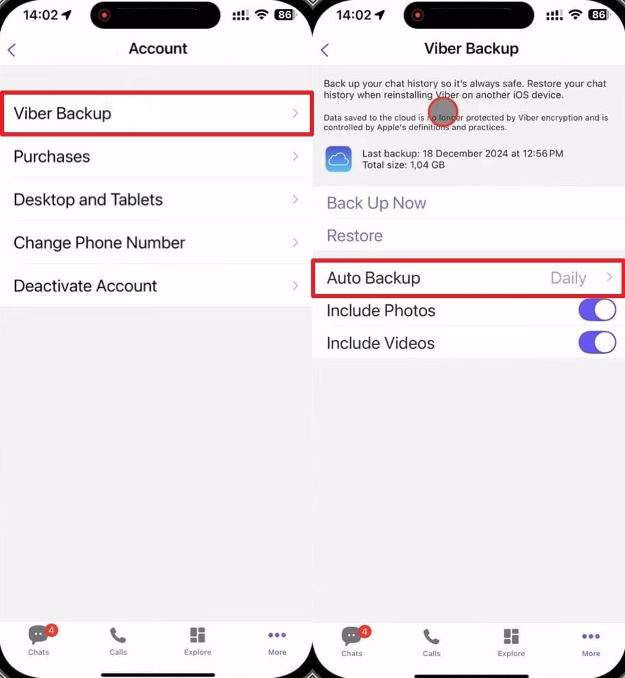 enable auto backup on viber