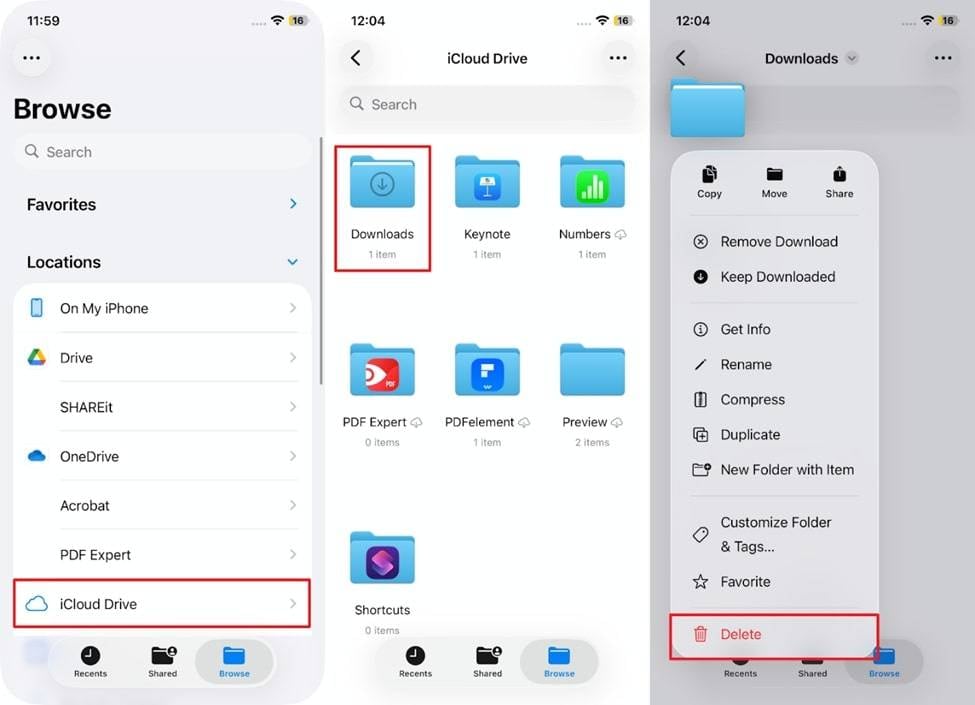 delete files from icloud drive