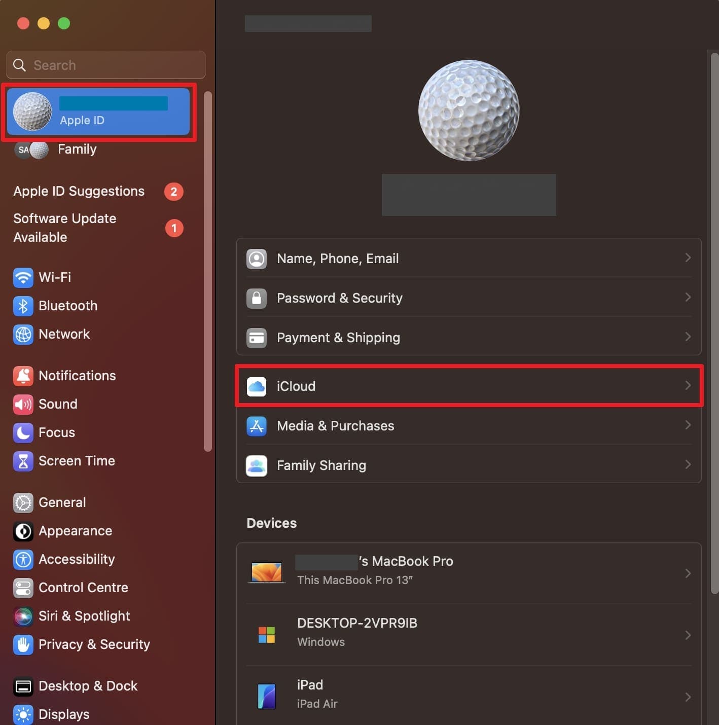head towards icloud settings