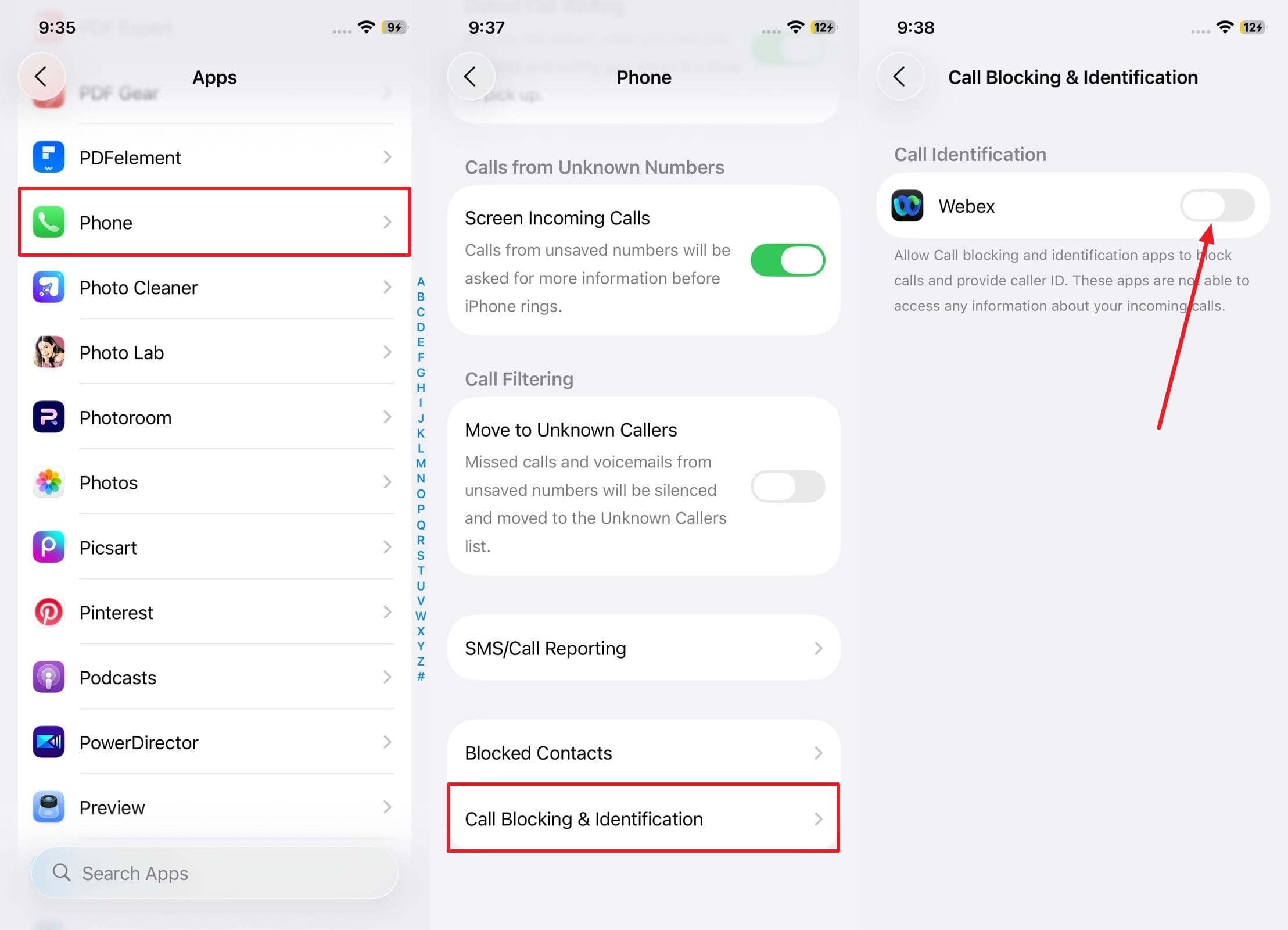 disable call blocking & identification extensions