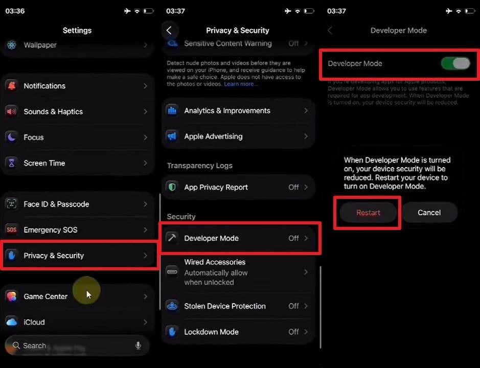 activate developer mode and restart