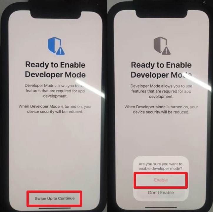 swipe to continue and enable