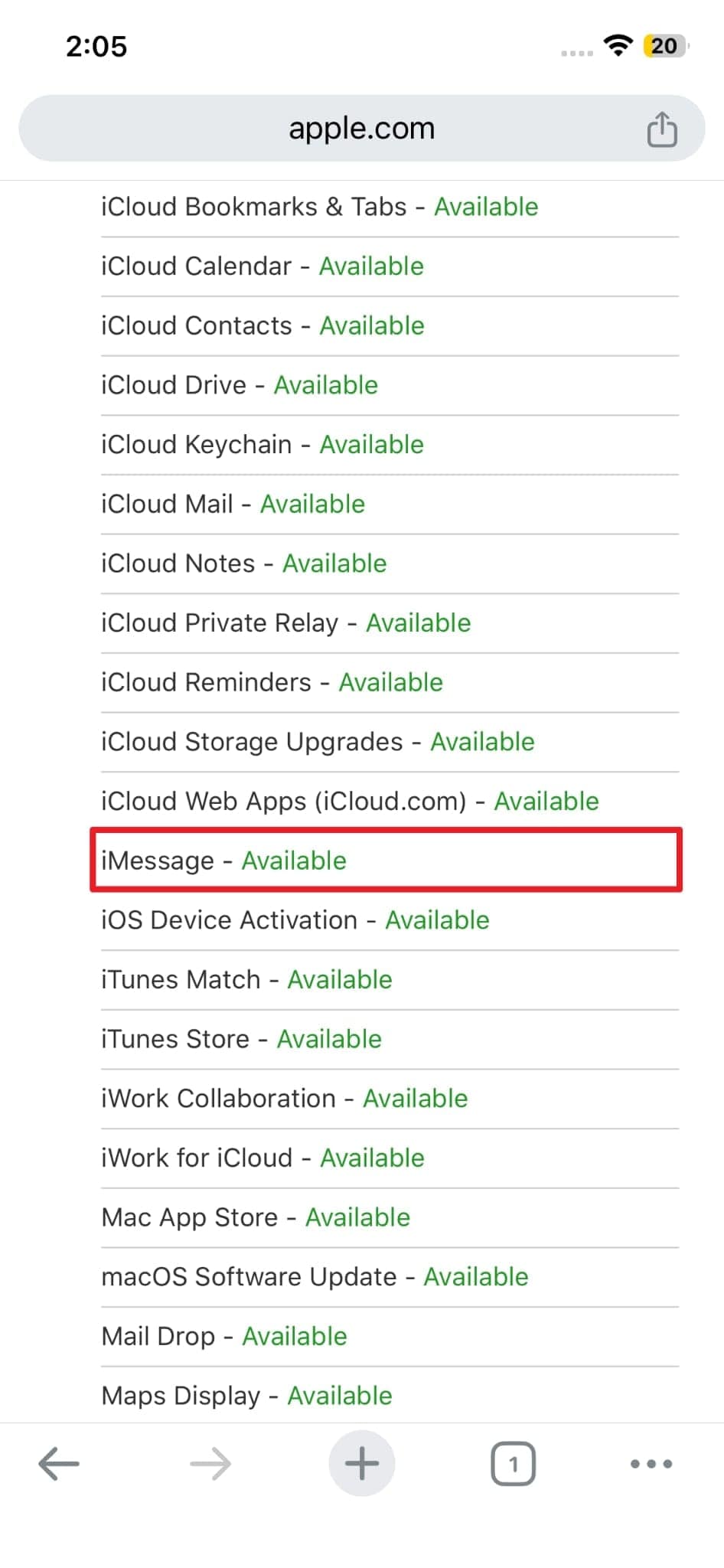 ensure imessage apply system status 