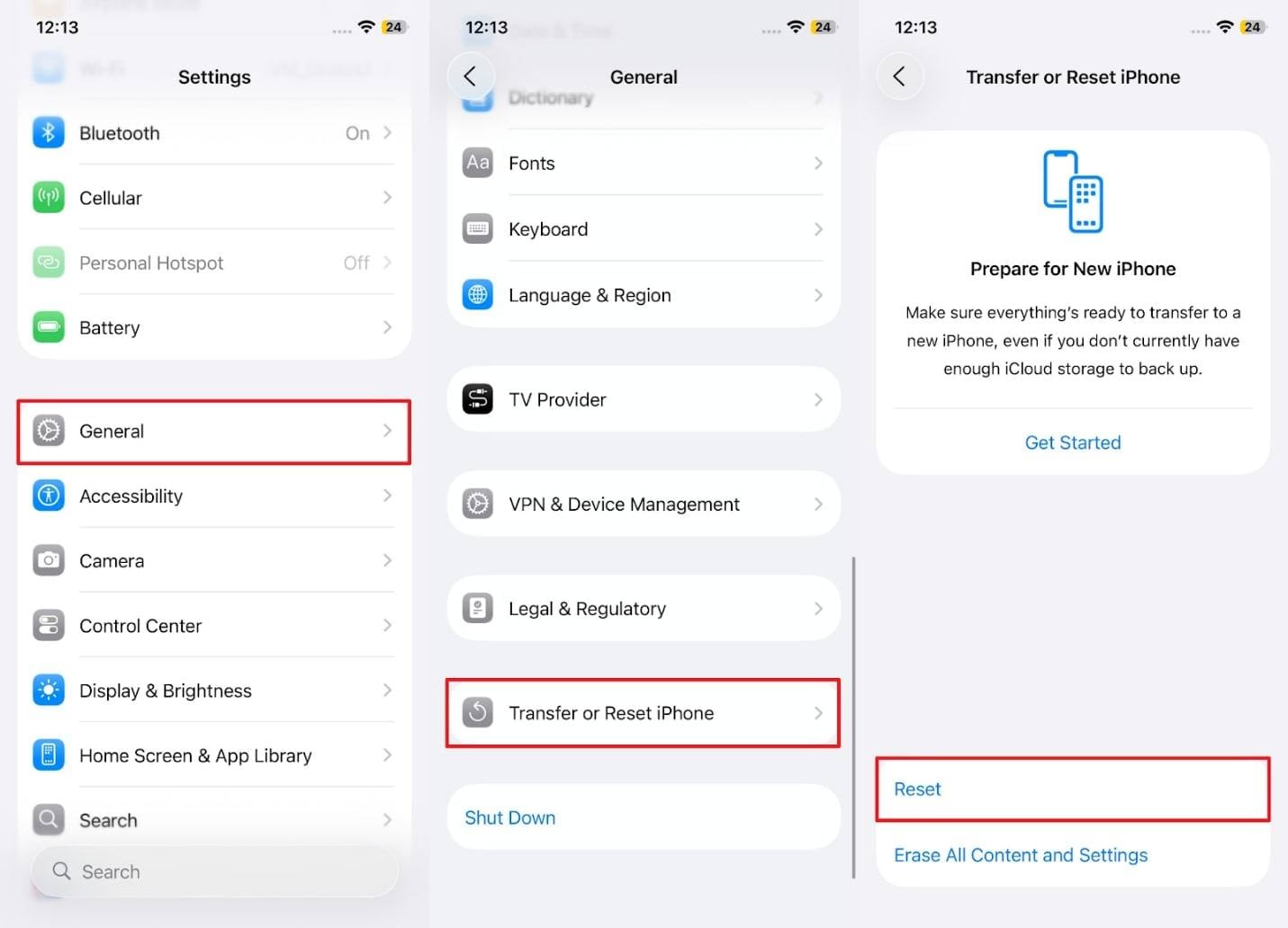 access transfer or reset iphone settings 