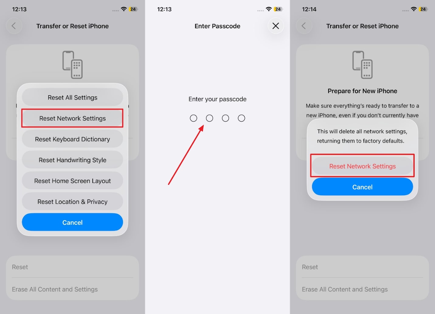 choose reset network settings 
