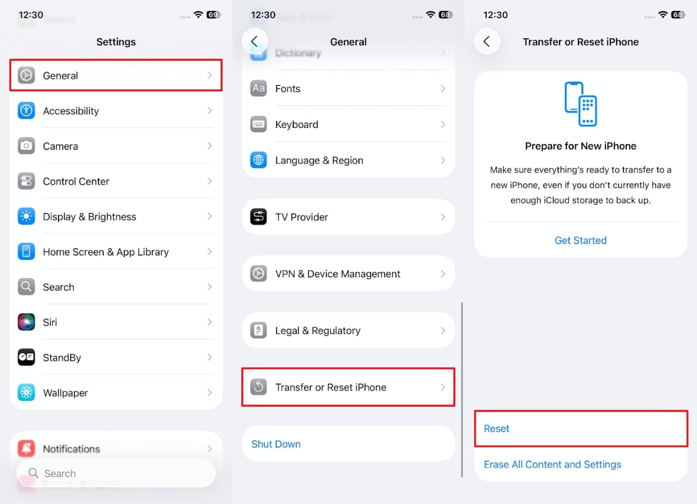 transfer or reset iphone settings 