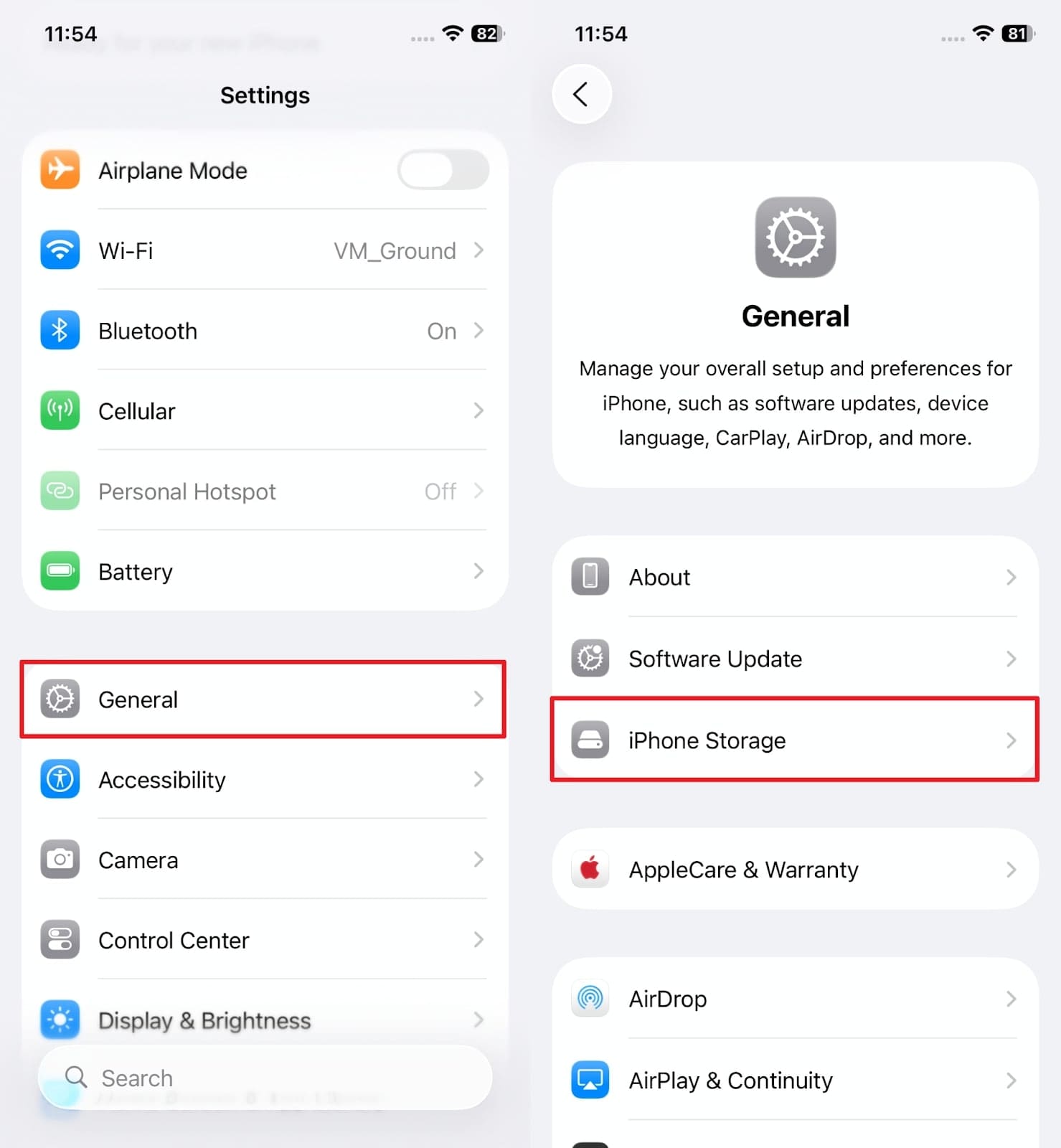 access iphone storage settings 