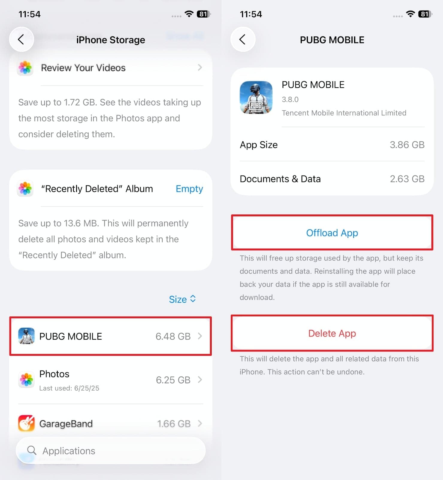 offload or delete app