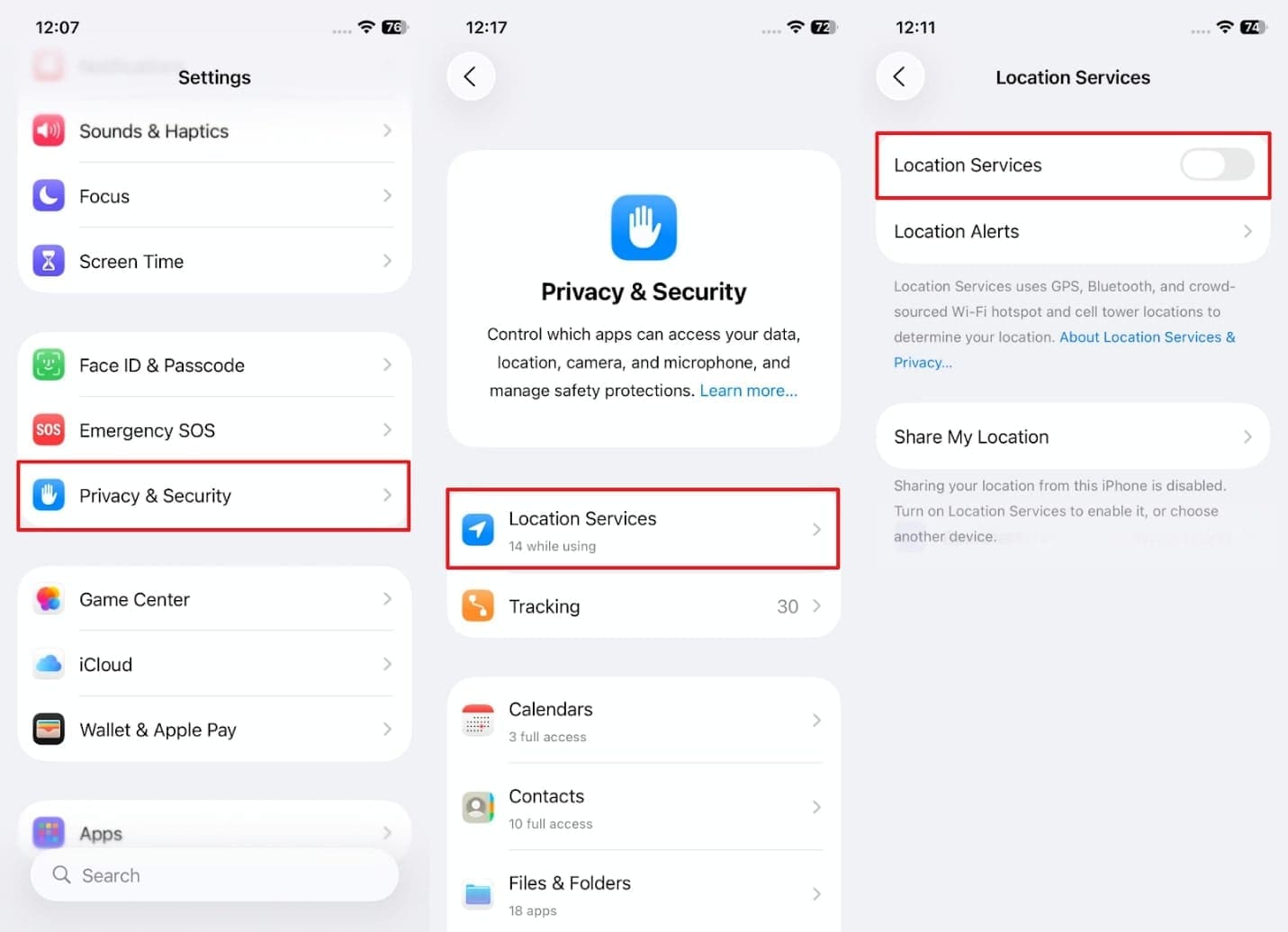 disable location services