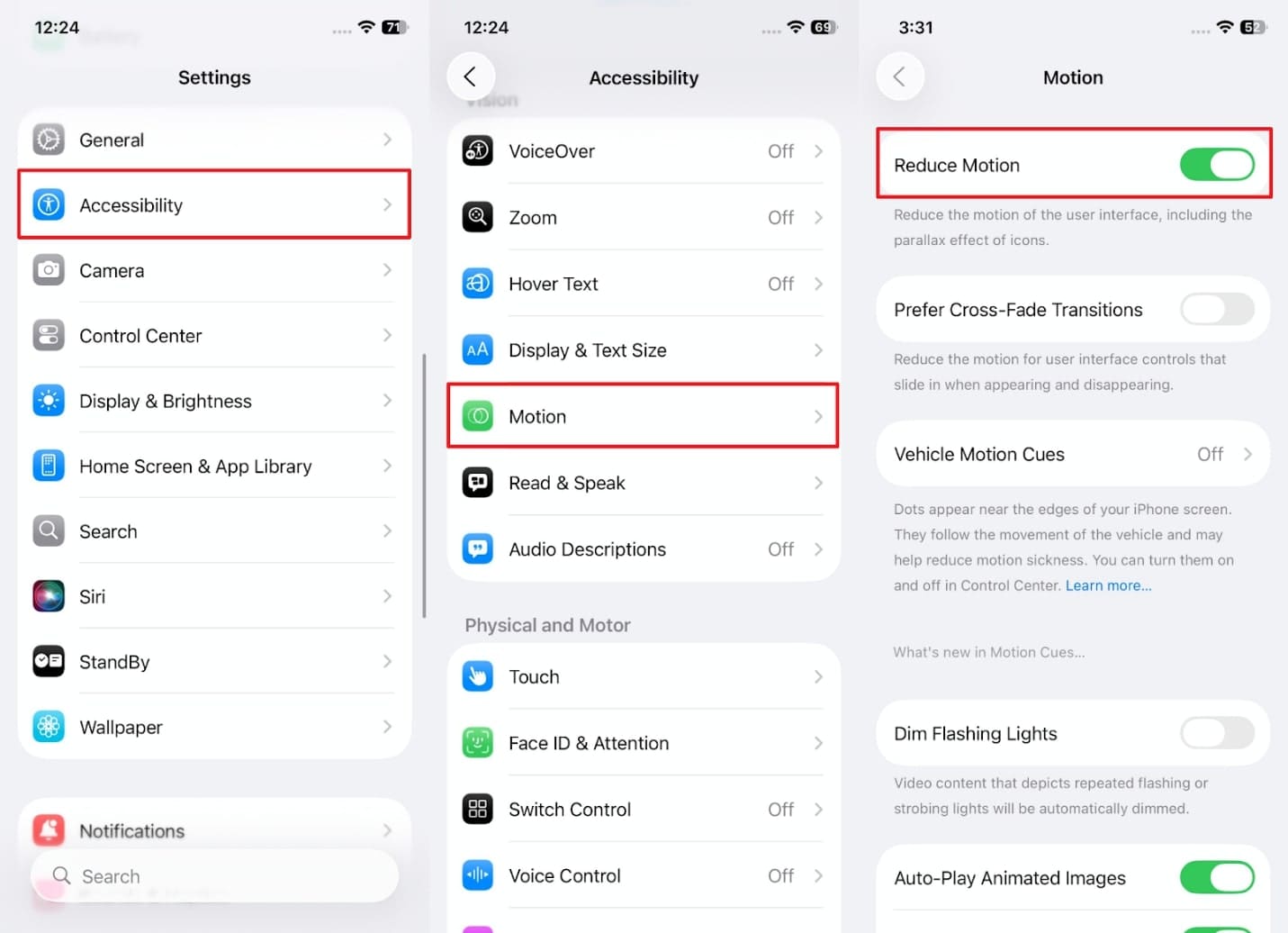 enable reduce motion settings 