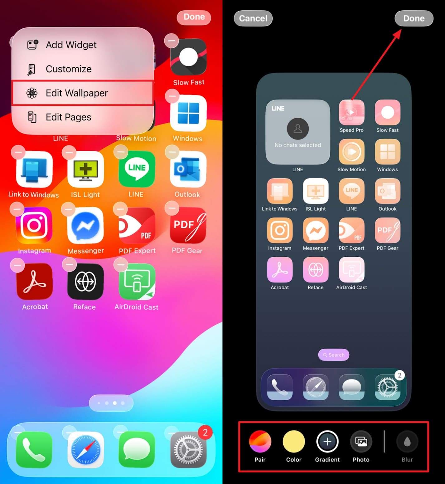 continue to edit home screen wallpaper
