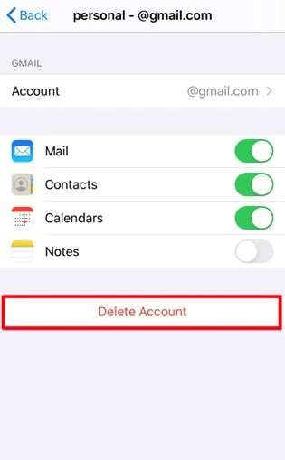 delete email account on iphone