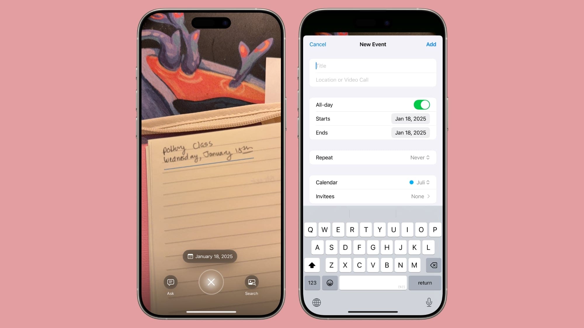 ios 26 generate calendar events 
