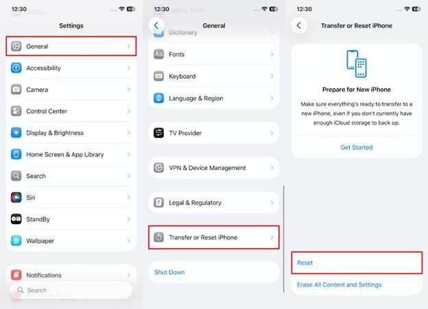 choose transfer or reset iphone in general