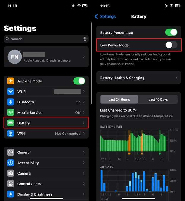 disable low power mode