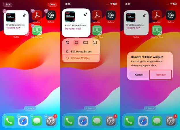 remove the problem widget