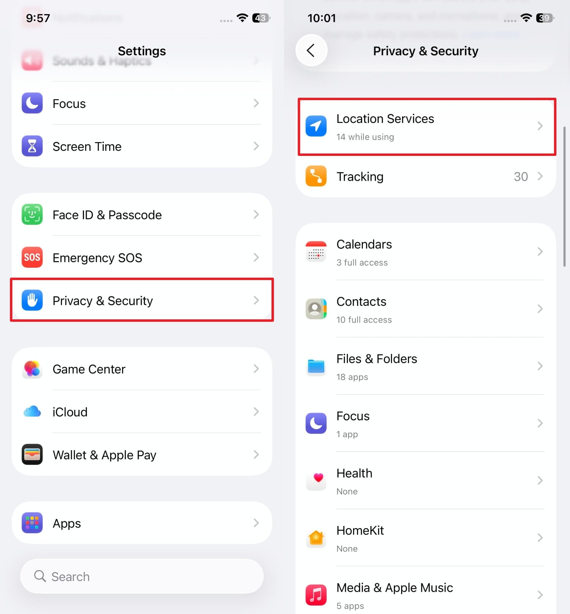 get location services from privacy settings 
