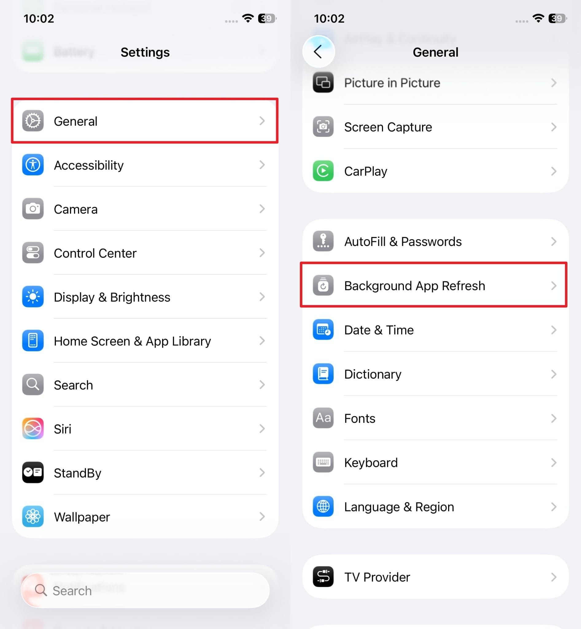 open background app refresh settings 