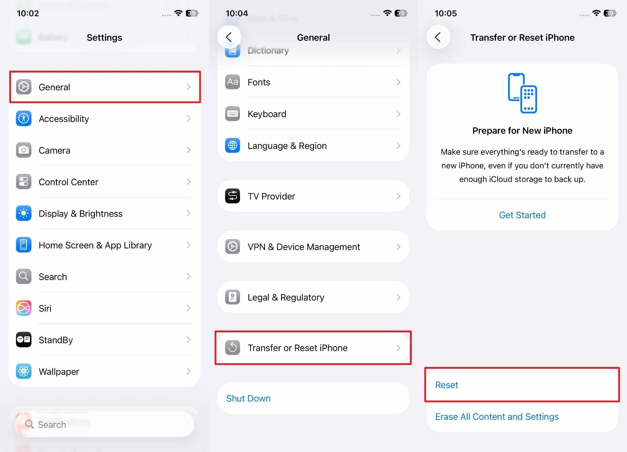 tap reset from transfer or reset 