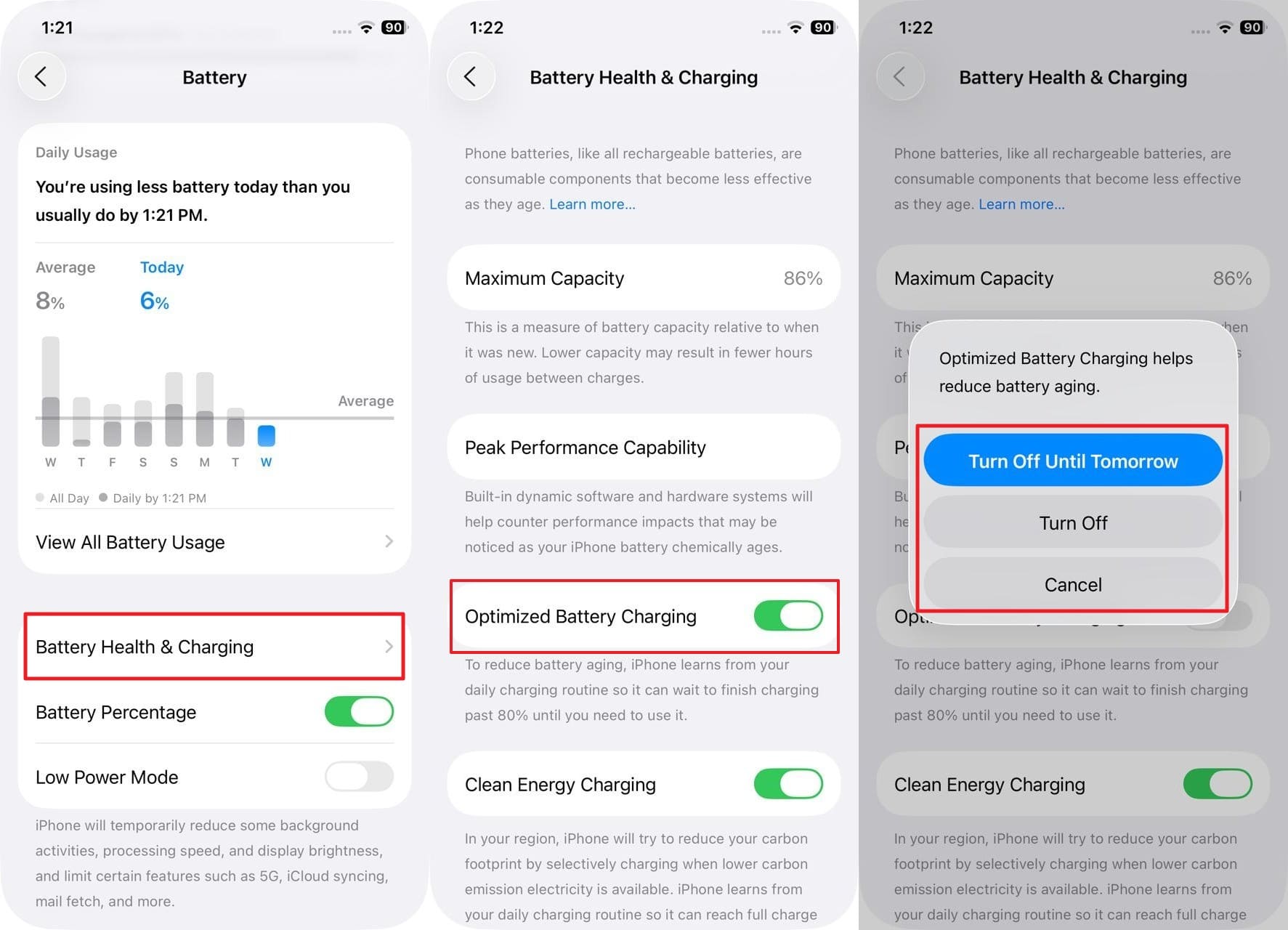 pick the optimized battery charging option