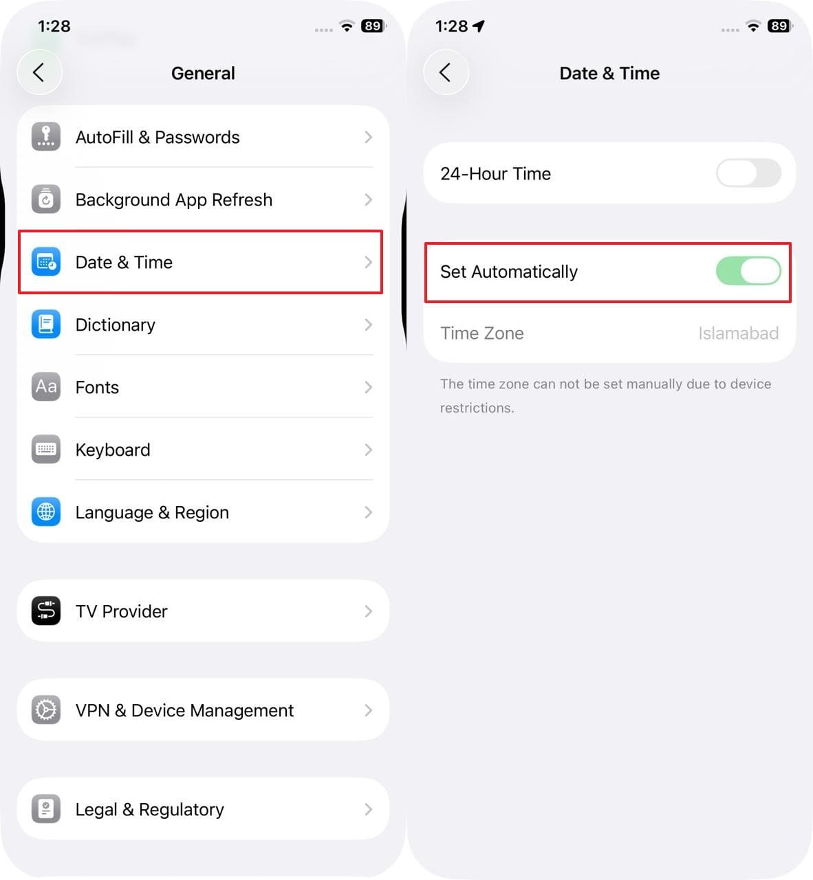 set date & time automatically iphone