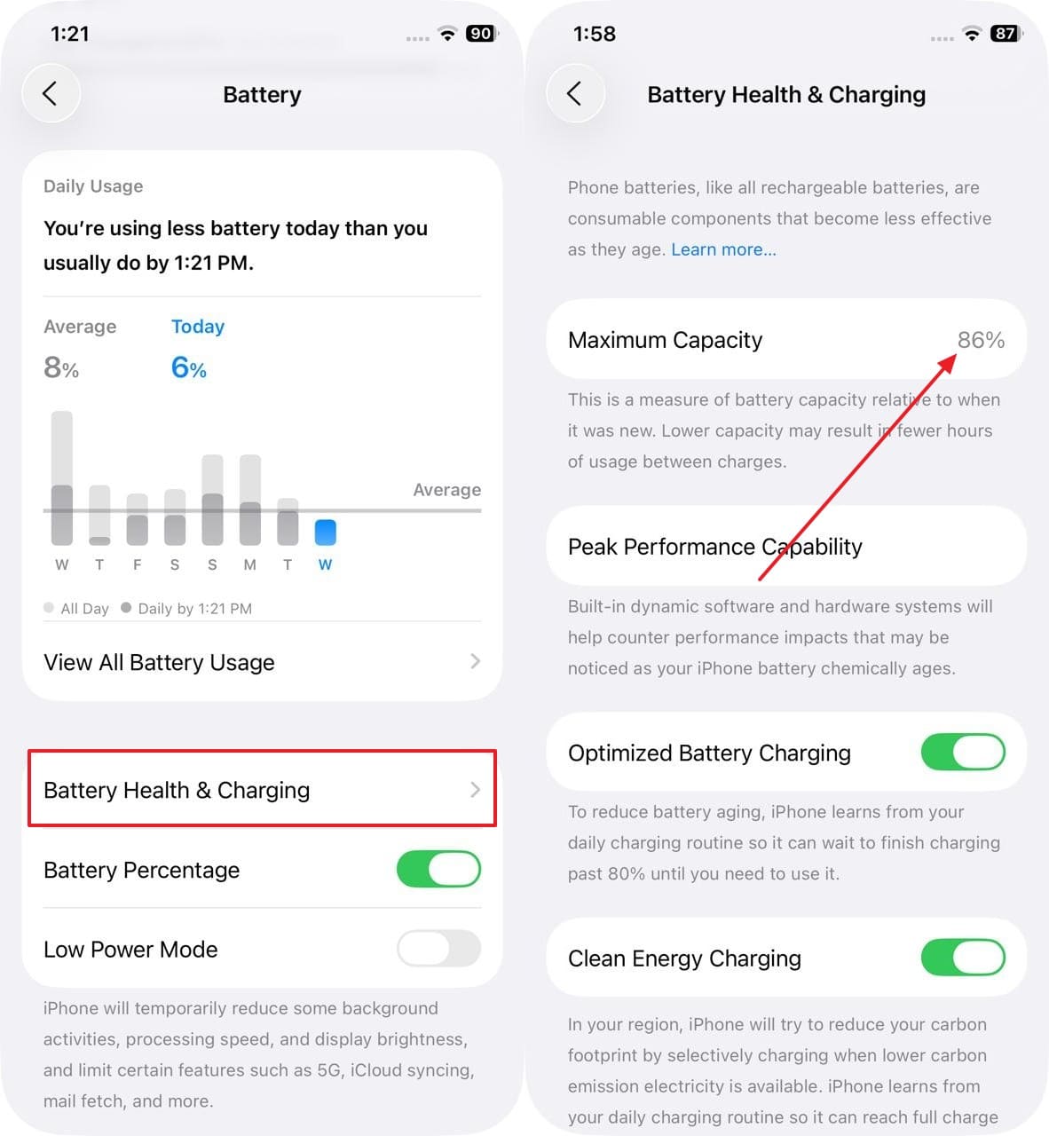 check battery health and charging