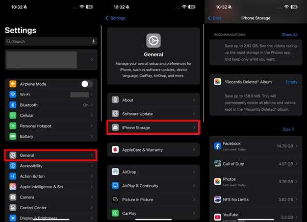 empty storage space for update