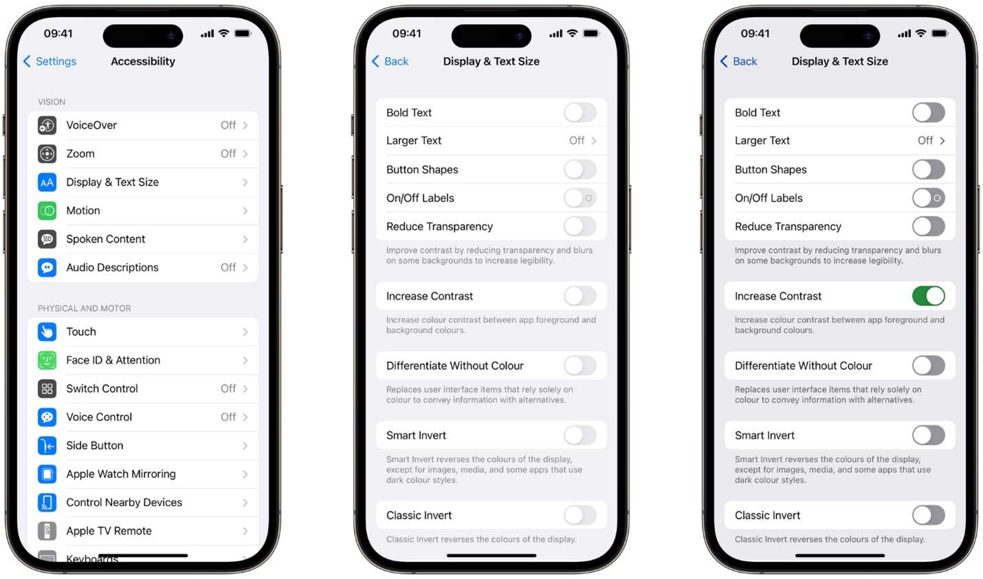 select display & text size