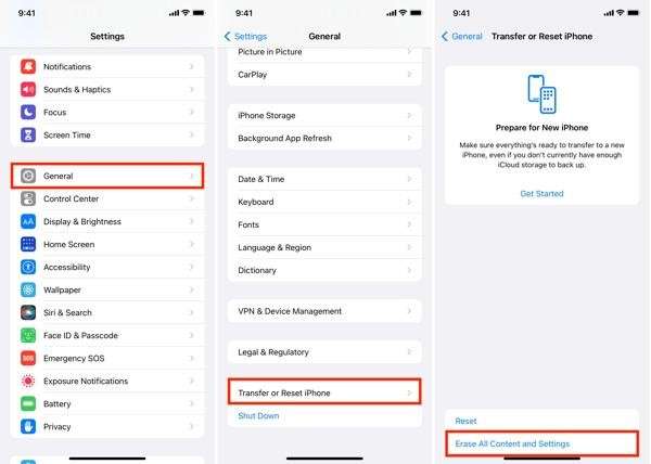tap erase all content and settings