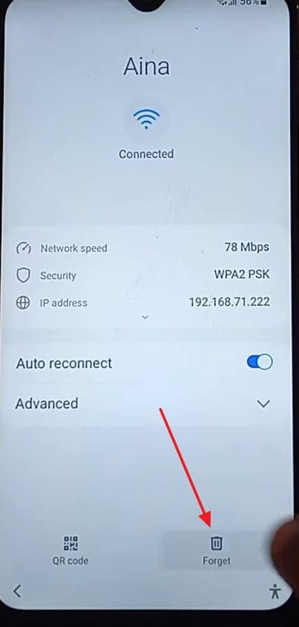 forget wifi password and proceed