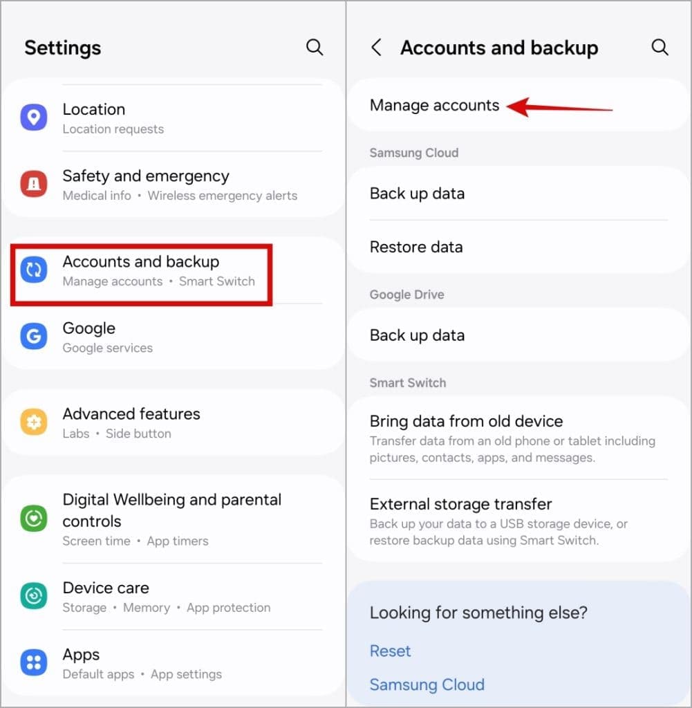 access manage account settings samsung