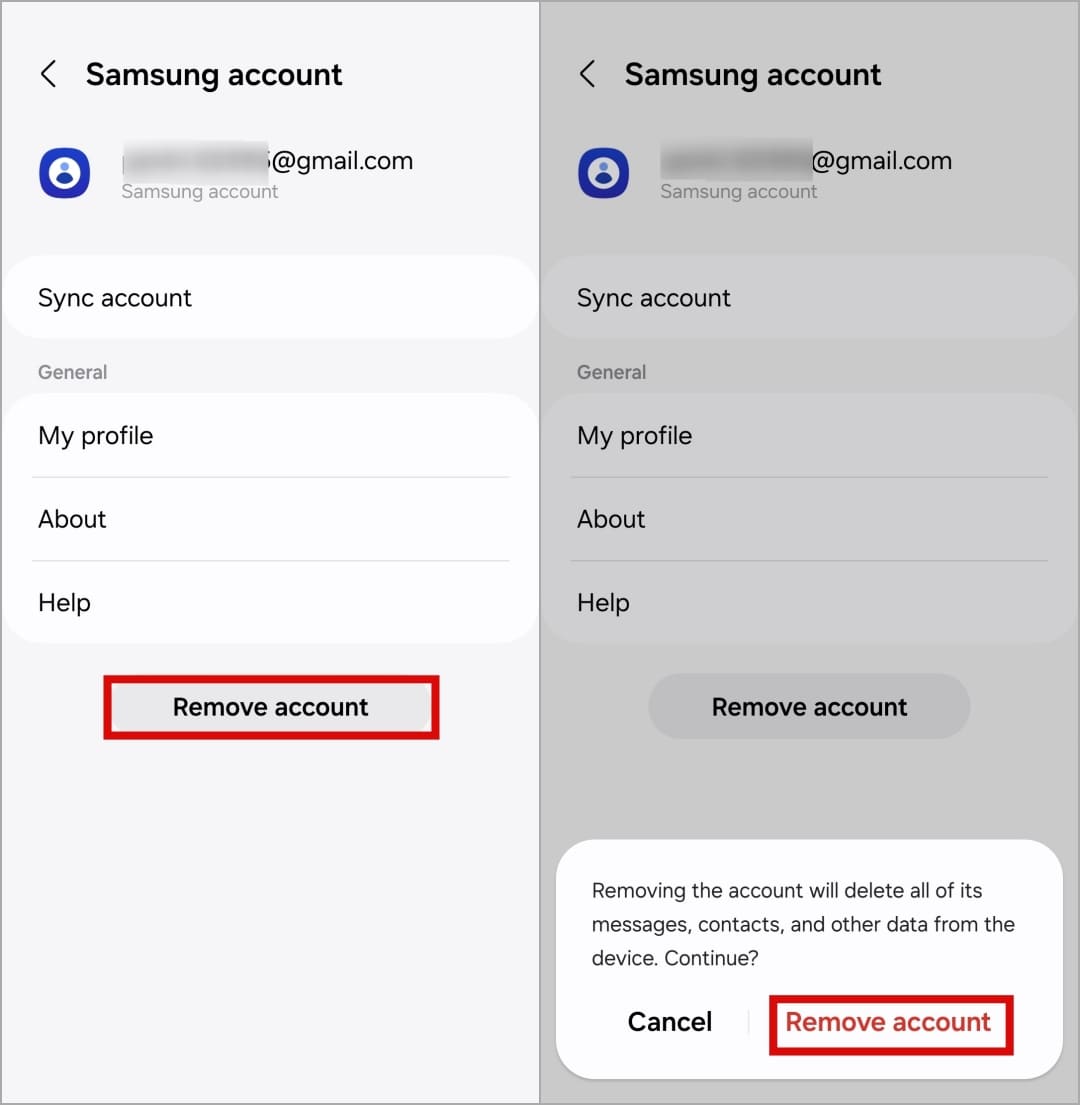 remove account from samsung