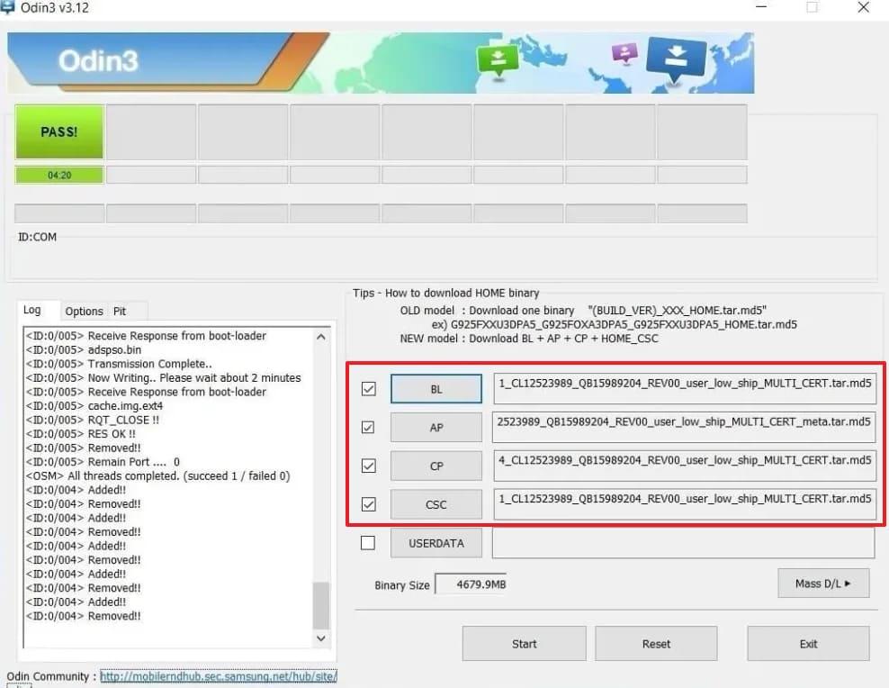 sélectionner le firmware correct après ap cp