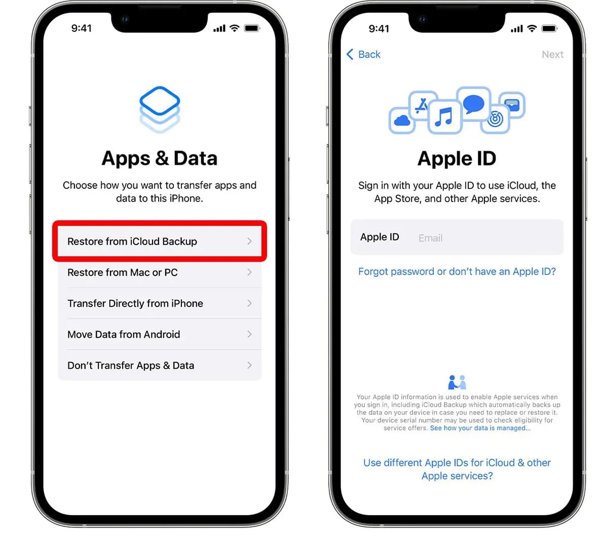 restore from icloud backup 