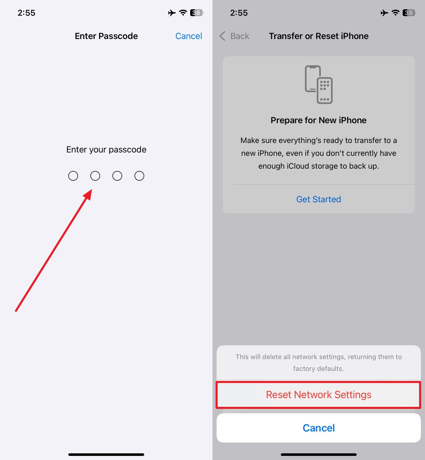 add password and reset network settings 