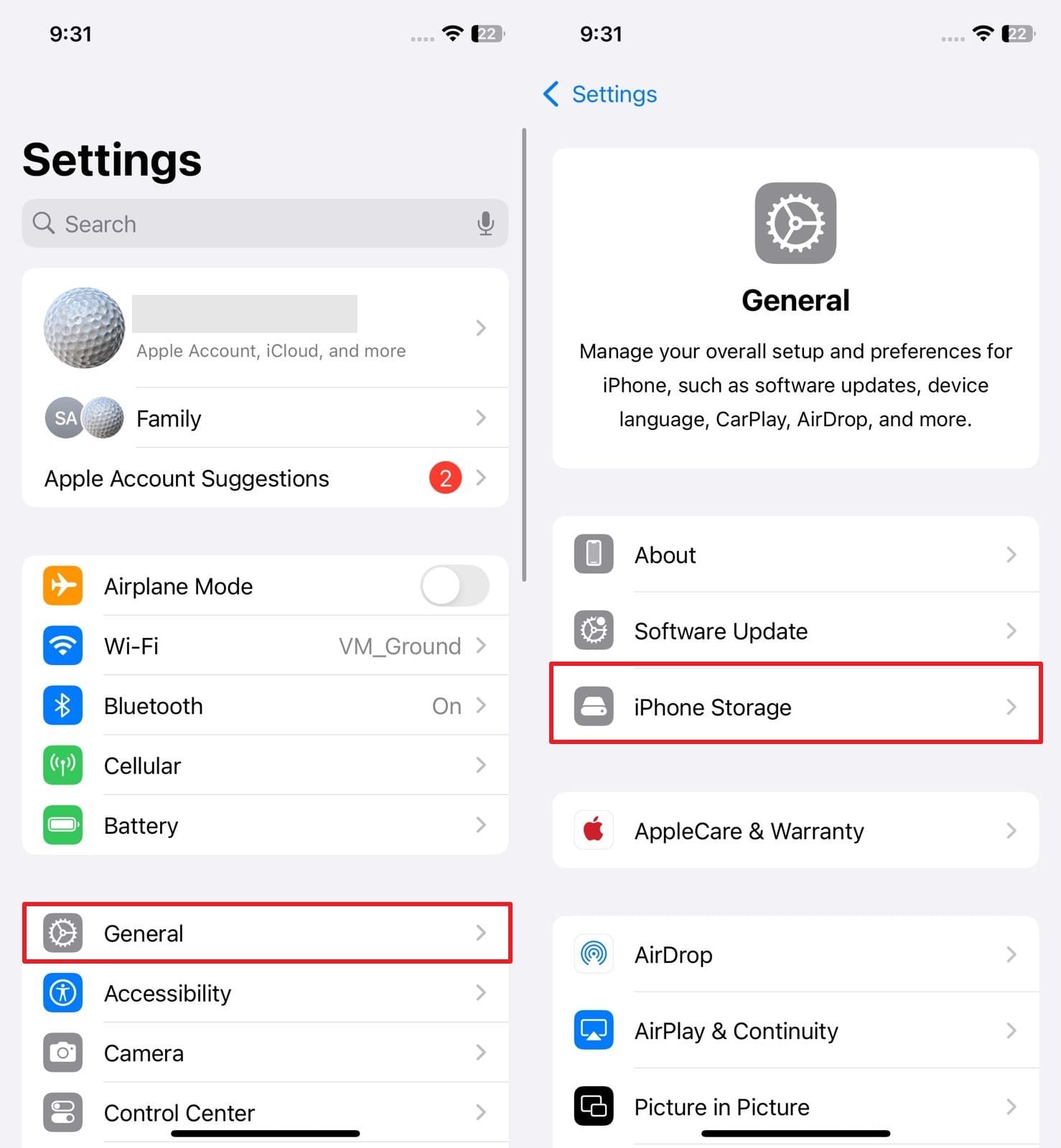 access iphone storage settings 