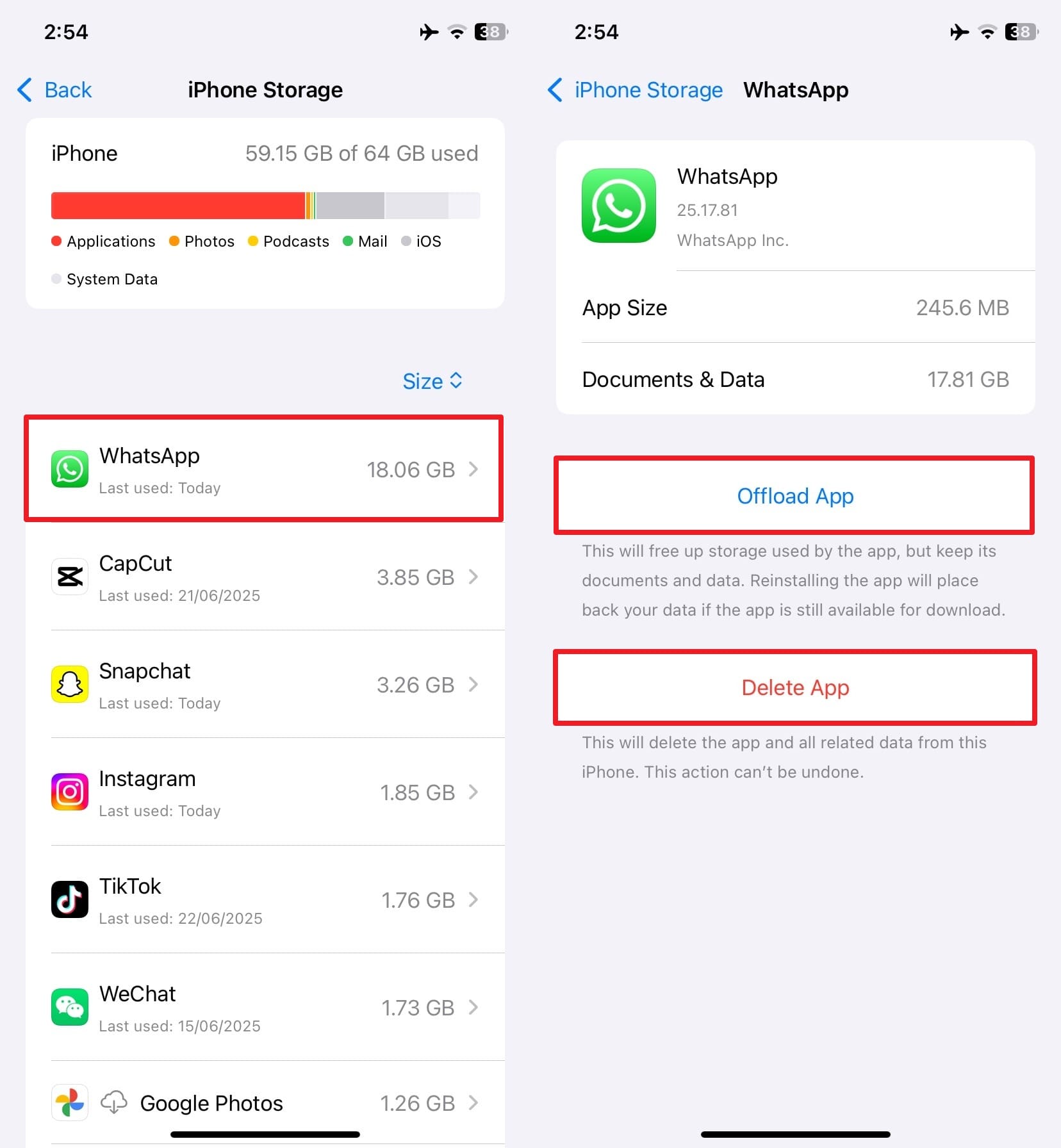 offload and delete apps 