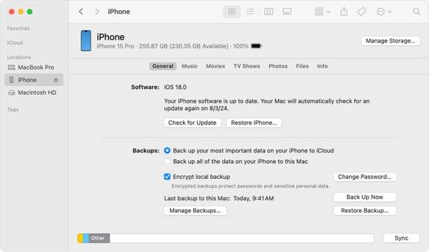 select restore backup