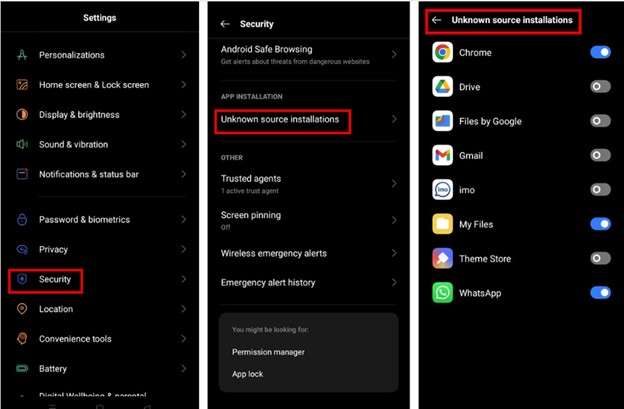 turn on the unknown source installations option 