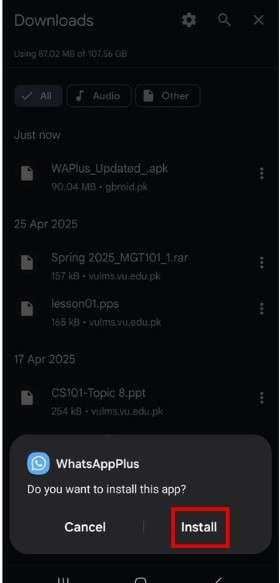 click on the install button 