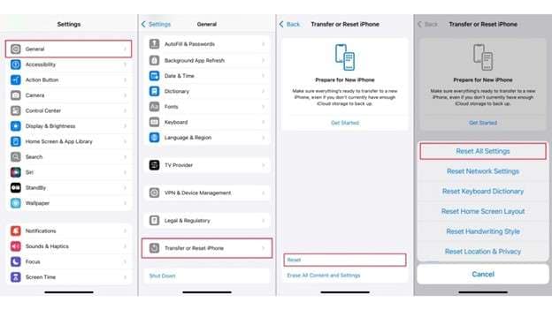 reset all settings on iphone