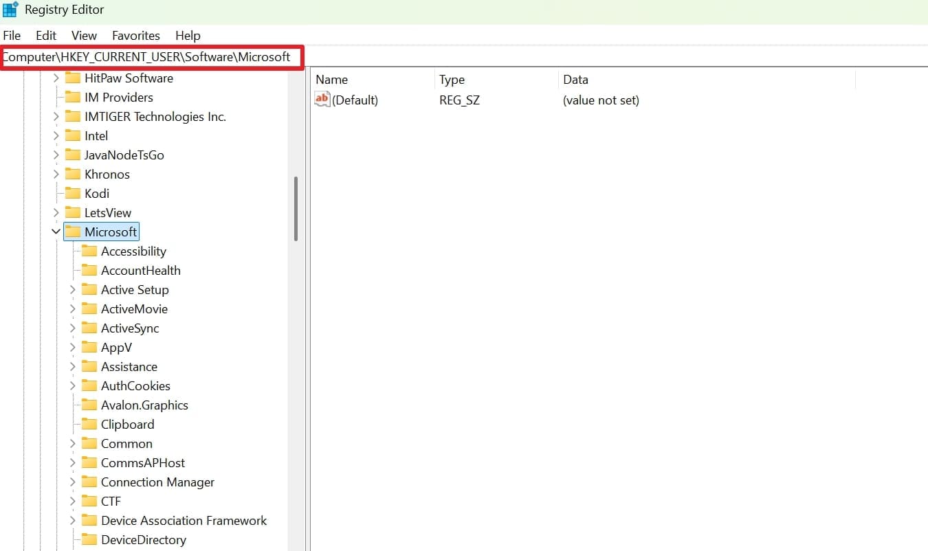 follow path in registry 