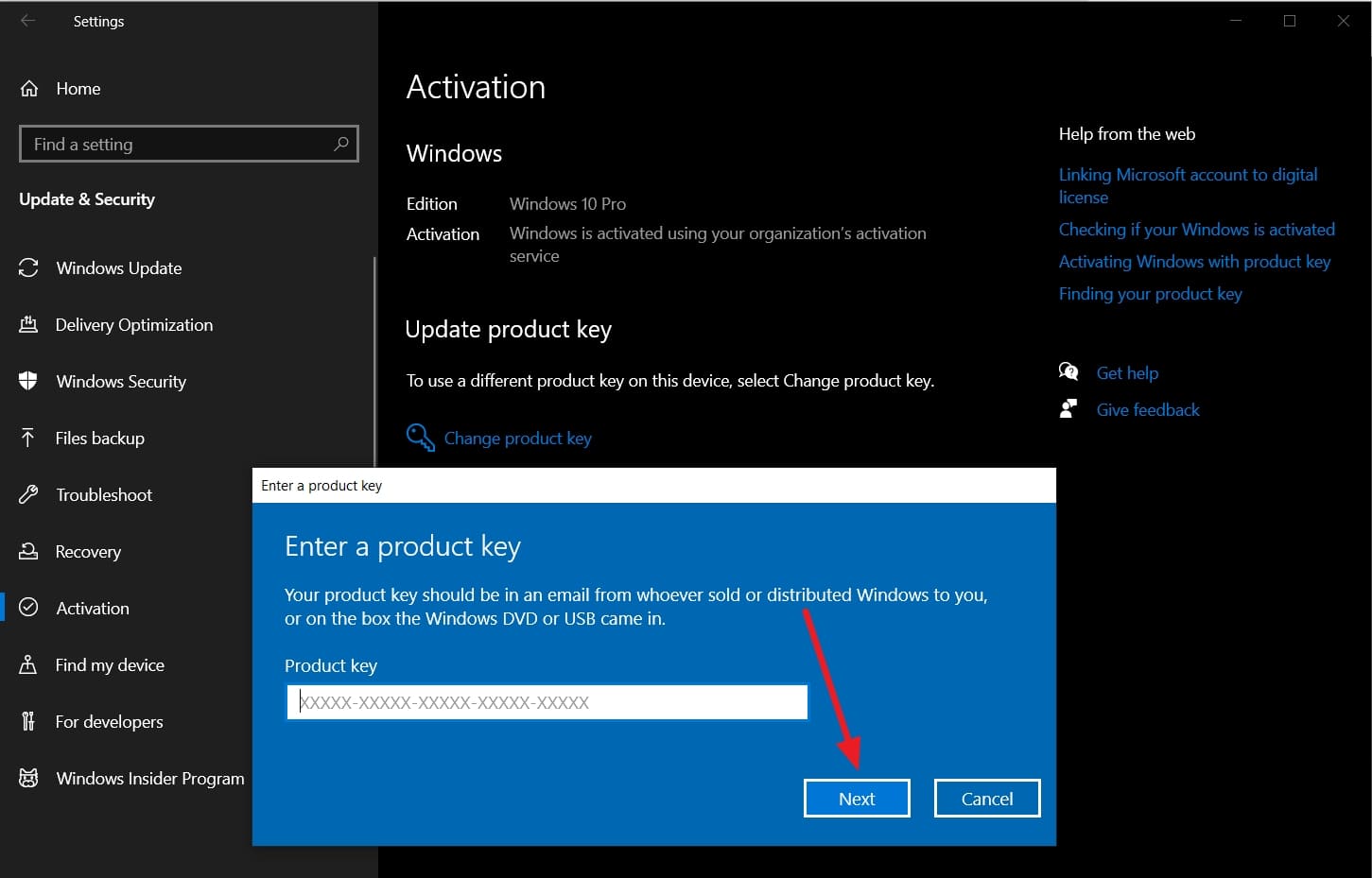 add product key and activate 