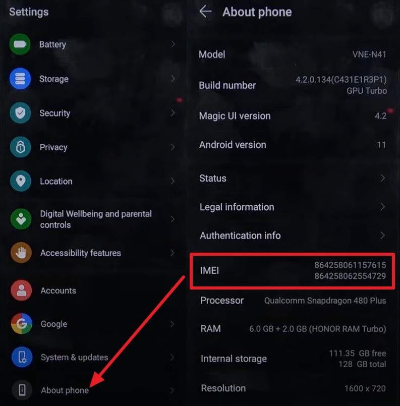 pick imei from settings