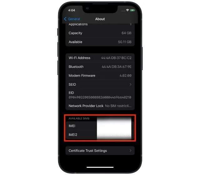 check imei via settings