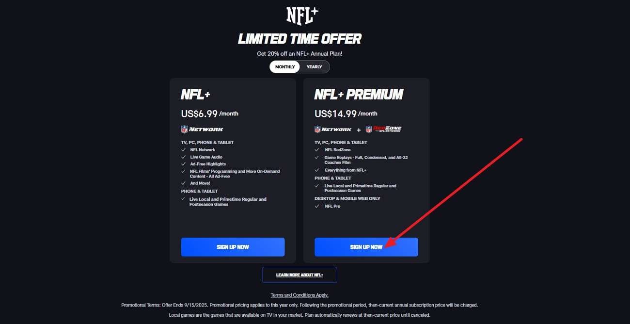 pick the sign up now button