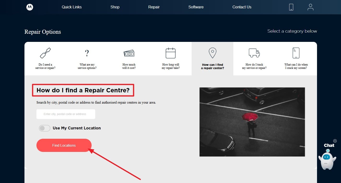 pick the find locations option
