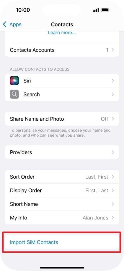 import sim contacts to iphone 17