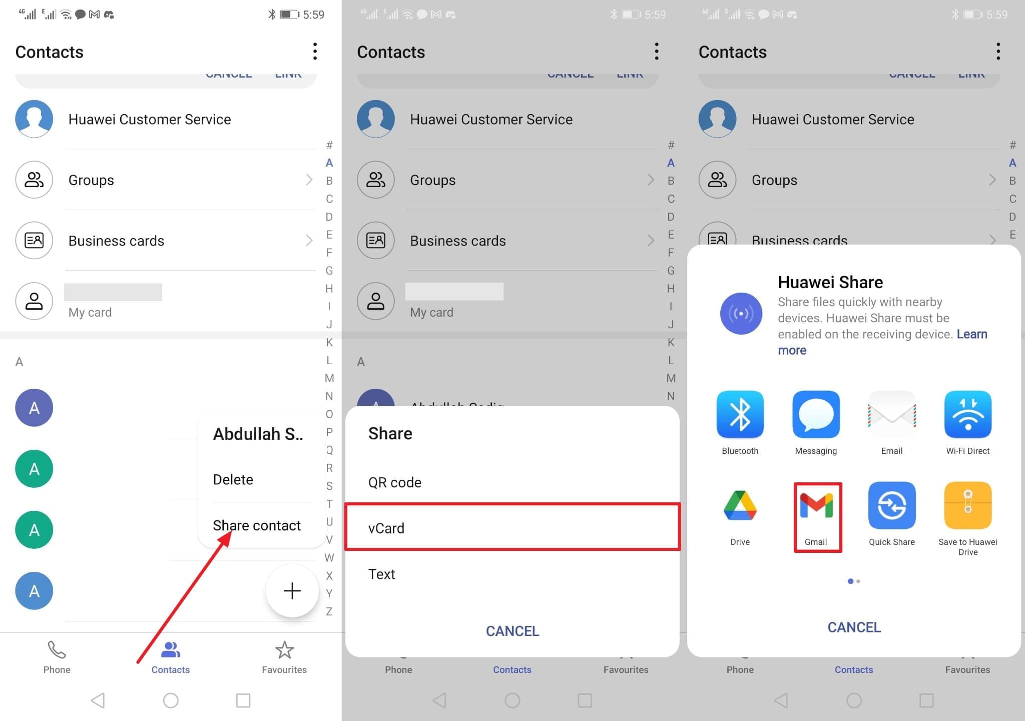 choose vcard and gmail